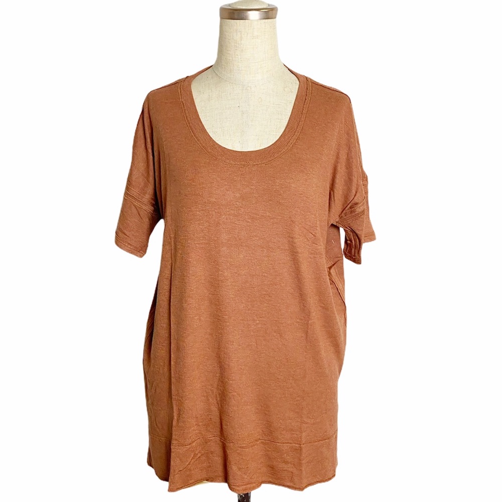 Anthro Bordeaux Burnt Orange Ribbed Short Sleeve